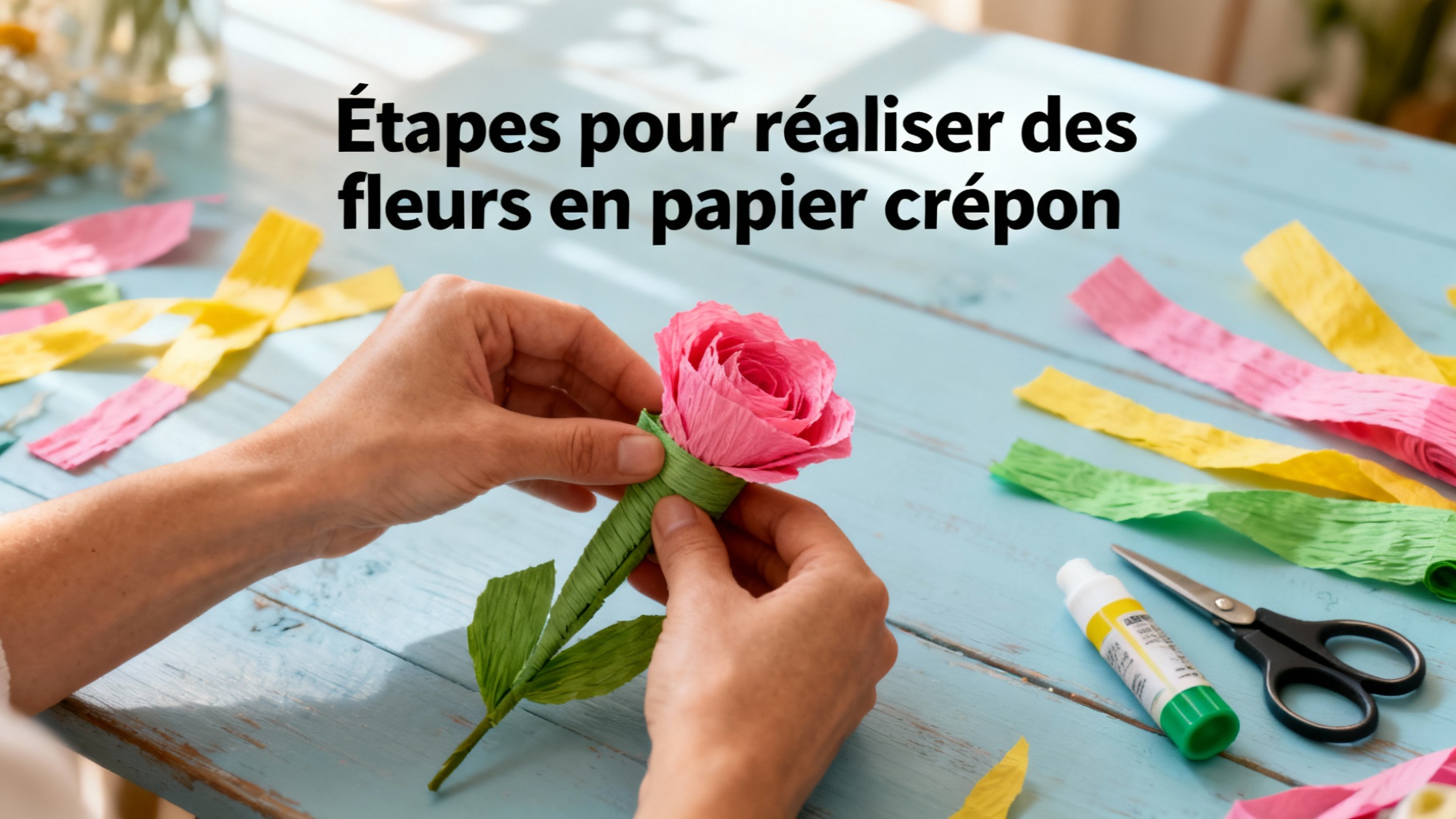 Étapes pour réaliser des fleurs en papier crépon